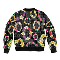Hawaiian Kakau Tattoo Leis and Palaka Pattern Bomber Jacket Traditional Aloha Tribal Black Color LT03 - Polynesian Pride
