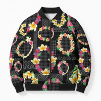 Hawaiian Kakau Tattoo Leis and Palaka Pattern Bomber Puffer Jacket Traditional Aloha Tribal Black Color LT03 Unisex Black - Polynesian Pride