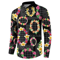 Hawaiian Kakau Tattoo Leis and Palaka Pattern Button Sweatshirt Traditional Aloha Tribal Black Color LT03 - Polynesian Pride