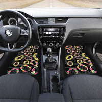 Hawaiian Kakau Tattoo Leis and Palaka Pattern Car Mats Traditional Aloha Tribal Black Color LT03 Set 2pcs - Front Black - Polynesian Pride