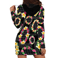 Hawaiian Kakau Tattoo Leis and Palaka Pattern Hoodie Dress Traditional Aloha Tribal Black Color