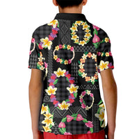 Hawaiian Kakau Tattoo Leis and Palaka Pattern Kid Polo Shirt Traditional Aloha Tribal Black Color