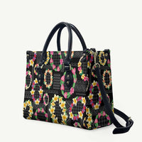 Hawaiian Kakau Tattoo Leis and Palaka Pattern Leather Bag Traditional Aloha Tribal Black Color LT03 Black - Polynesian Pride