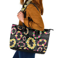 Hawaiian Kakau Tattoo Leis and Palaka Pattern Leather Tote Bag Traditional Aloha Tribal Black Color LT03 Black - Polynesian Pride