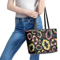 Hawaiian Kakau Tattoo Leis and Palaka Pattern Leather Tote Bag Traditional Aloha Tribal Black Color LT03 - Polynesian Pride