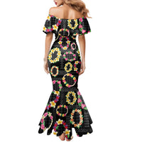 Hawaiian Kakau Tattoo Leis and Palaka Pattern Mermaid Dress Traditional Aloha Tribal Black Color