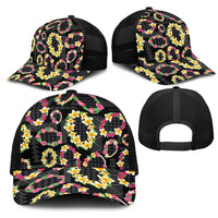 Hawaiian Kakau Tattoo Leis and Palaka Pattern Mesh Trucker Cap Traditional Aloha Tribal Black Color LT03 - Polynesian Pride