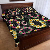 Hawaiian Kakau Tattoo Leis and Palaka Pattern Quilt Bed Set Traditional Aloha Tribal Black Color LT03 - Polynesian Pride