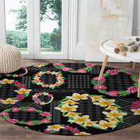 Hawaiian Kakau Tattoo Leis and Palaka Pattern Round Carpet Traditional Aloha Tribal Black Color LT03 - Polynesian Pride