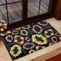 Hawaiian Kakau Tattoo Leis and Palaka Pattern Rubber Doormat Traditional Aloha Tribal Black Color LT03 - Polynesian Pride