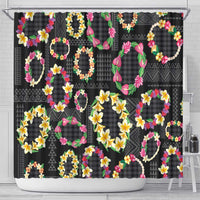 Hawaiian Kakau Tattoo Leis and Palaka Pattern Shower Curtain Traditional Aloha Tribal Black Color LT03 - Polynesian Pride