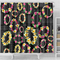 Hawaiian Kakau Tattoo Leis and Palaka Pattern Shower Curtain Traditional Aloha Tribal Black Color LT03 - Polynesian Pride