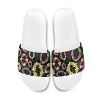 Hawaiian Kakau Tattoo Leis and Palaka Pattern Slide Sandals Traditional Aloha Tribal Black Color LT03 Black - Polynesian Pride