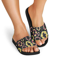 Hawaiian Kakau Tattoo Leis and Palaka Pattern Slide Sandals Traditional Aloha Tribal Black Color LT03 - Polynesian Pride