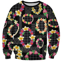 Hawaiian Kakau Tattoo Leis and Palaka Pattern Sweatshirt Traditional Aloha Tribal Black Color LT03 Unisex Black - Polynesian Pride