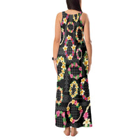 Hawaiian Kakau Tattoo Leis and Palaka Pattern Tank Maxi Dress Traditional Aloha Tribal Black Color