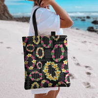 Hawaiian Kakau Tattoo Leis and Palaka Pattern Tote Bag Traditional Aloha Tribal Black Color LT03 - Polynesian Pride
