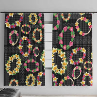 Hawaiian Kakau Tattoo Leis and Palaka Pattern Window Curtain Traditional Aloha Tribal Black Color LT03 With Hooks Black - Polynesian Pride