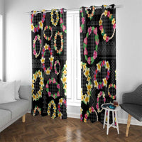 Hawaiian Kakau Tattoo Leis and Palaka Pattern Window Curtain Traditional Aloha Tribal Black Color LT03 With Grommets Black - Polynesian Pride