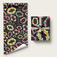 Hawaiian Kakau Tattoo Leis and Palaka Pattern Wrapping Paper Traditional Aloha Tribal Black Color LT03 58" × 23" Black - Polynesian Pride