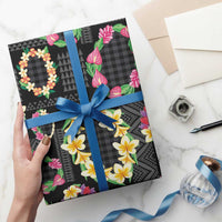 Hawaiian Kakau Tattoo Leis and Palaka Pattern Wrapping Paper Traditional Aloha Tribal Black Color LT03 - Polynesian Pride