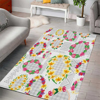 Hawaiian Kakau Tattoo Leis and Palaka Pattern Area Rug Traditional Aloha Tribal White Color