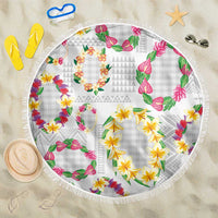 Hawaiian Kakau Tattoo Leis and Palaka Pattern Beach Blanket Traditional Aloha Tribal White Color LT03 One Size 150cm White - Polynesian Pride