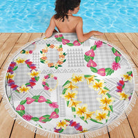 Hawaiian Kakau Tattoo Leis and Palaka Pattern Beach Blanket Traditional Aloha Tribal White Color LT03 - Polynesian Pride