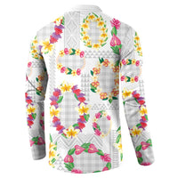 Hawaiian Kakau Tattoo Leis and Palaka Pattern Button Sweatshirt Traditional Aloha Tribal White Color LT03 - Polynesian Pride