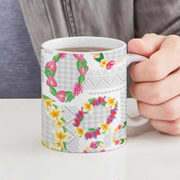 Hawaiian Kakau Tattoo Leis and Palaka Pattern Ceramic Mug Traditional Aloha Tribal White Color LT03 - Polynesian Pride