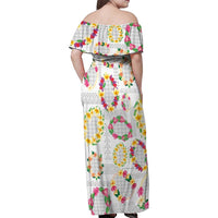 Hawaiian Kakau Tattoo Leis and Palaka Pattern Family Matching Off Shoulder Maxi Dress and Hawaiian Shirt Traditional Aloha Tribal White Color