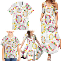 Hawaiian Kakau Tattoo Leis and Palaka Pattern Family Matching Summer Maxi Dress and Hawaiian Shirt Traditional Aloha Tribal White Color