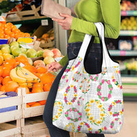 Hawaiian Kakau Tattoo Leis and Palaka Pattern Grocery Bag Traditional Aloha Tribal White Color LT03 - Polynesian Pride