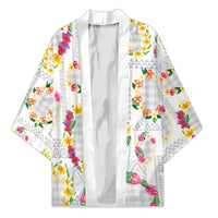 Hawaiian Kakau Tattoo Leis and Palaka Pattern Kimono Traditional Aloha Tribal White Color LT03 Unisex White - Polynesian Pride
