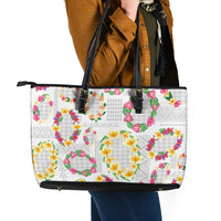 Hawaiian Kakau Tattoo Leis and Palaka Pattern Leather Tote Bag Traditional Aloha Tribal White Color LT03 - Polynesian Pride