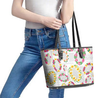 Hawaiian Kakau Tattoo Leis and Palaka Pattern Leather Tote Bag Traditional Aloha Tribal White Color LT03 - Polynesian Pride