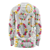 Hawaiian Kakau Tattoo Leis and Palaka Pattern Long Sleeve Shirt Traditional Aloha Tribal White Color LT03 - Polynesian Pride