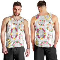 Hawaiian Kakau Tattoo Leis and Palaka Pattern Men Tank Top Traditional Aloha Tribal White Color LT03 - Polynesian Pride