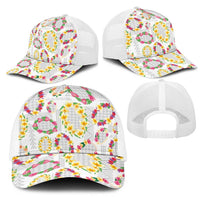 Hawaiian Kakau Tattoo Leis and Palaka Pattern Mesh Trucker Cap Traditional Aloha Tribal White Color LT03 - Polynesian Pride