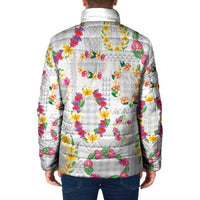 Hawaiian Kakau Tattoo Leis and Palaka Pattern Padded Jacket Traditional Aloha Tribal White Color LT03 - Polynesian Pride