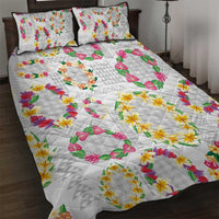 Hawaiian Kakau Tattoo Leis and Palaka Pattern Quilt Bed Set Traditional Aloha Tribal White Color LT03 White - Polynesian Pride