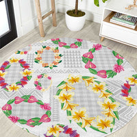 Hawaiian Kakau Tattoo Leis and Palaka Pattern Round Carpet Traditional Aloha Tribal White Color LT03 White - Polynesian Pride
