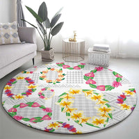 Hawaiian Kakau Tattoo Leis and Palaka Pattern Round Carpet Traditional Aloha Tribal White Color LT03 - Polynesian Pride