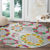Hawaiian Kakau Tattoo Leis and Palaka Pattern Round Carpet Traditional Aloha Tribal White Color LT03 - Polynesian Pride