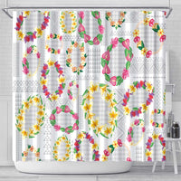 Hawaiian Kakau Tattoo Leis and Palaka Pattern Shower Curtain Traditional Aloha Tribal White Color LT03 - Polynesian Pride