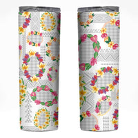 Hawaiian Kakau Tattoo Leis and Palaka Pattern Skinny Tumbler Traditional Aloha Tribal White Color
