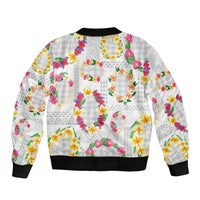 Hawaiian Kakau Tattoo Leis and Palaka Pattern Sleeve Zip Bomber Jacket Traditional Aloha Tribal White Color LT03 - Polynesian Pride