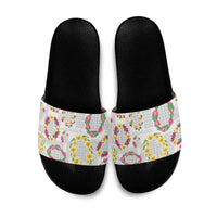 Hawaiian Kakau Tattoo Leis and Palaka Pattern Slide Sandals Traditional Aloha Tribal White Color LT03 White - Polynesian Pride