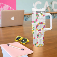 Hawaiian Kakau Tattoo Leis and Palaka Pattern Tumbler With Handle Traditional Aloha Tribal White Color