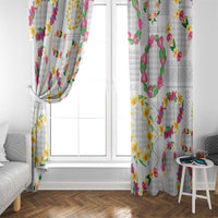 Hawaiian Kakau Tattoo Leis and Palaka Pattern Window Curtain Traditional Aloha Tribal White Color